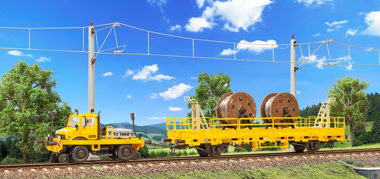 Camion UNIMOG "Rail - route" avec wagon plat